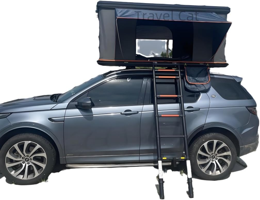 Travel Cat Rooftop Tent Hard Shell -Overland Aluminium ABS Roof Top Tent w/ 4 Sides Windows & AC Duct Hole for Car SUV Truck Camping, for 2-3 People