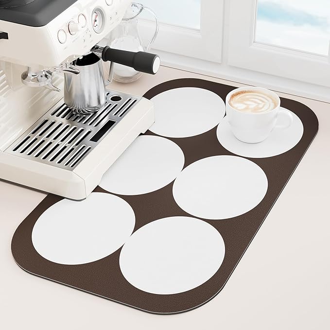 Coffee Machine Mat Absorbent Dish Drying Mat for Kitchen Counter Hide Stain, Coffee Bar Accessories Fit Coffee Maker, Coffee Mat, Dish Rack Mat with Non-Slip Rubber Backing(Dark Brown 20"×12")