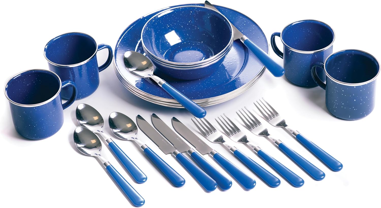 Stansport Deluxe 24-Piece Enamel Tableware Set - Blue (11220)