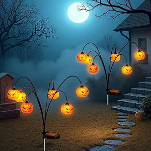 Solar Halloween Lights Outdoor Waterproof, 2 Pack Pumpkin Solar Lights for Outside Thankgiving Decor,12LED Orange Pumpkin Swaying Lamps for Garden Decor, Yard, Lawn, Party Decorations
